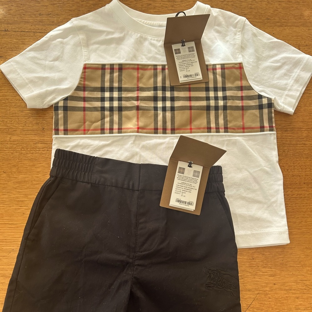 NWT Burberry 3T kids shirt and shorts.